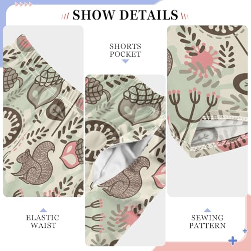 Squirrel Pine Cone Flowers Boys Long Pants Soft Trousers Elastic Waist Kids Lounge Bottoms with Pockets S-XL4