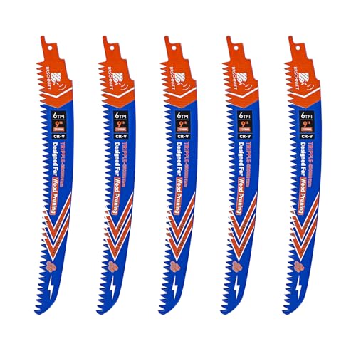 Image of Japanese Teeth Reciprocating Saw Blades 9 inch 5PCS - Curved Edge Wood Pruning Saw Blades 6TPI for Tree Trimming,Wood Cutting,Cr-V Sabre Saw Pruning Blade