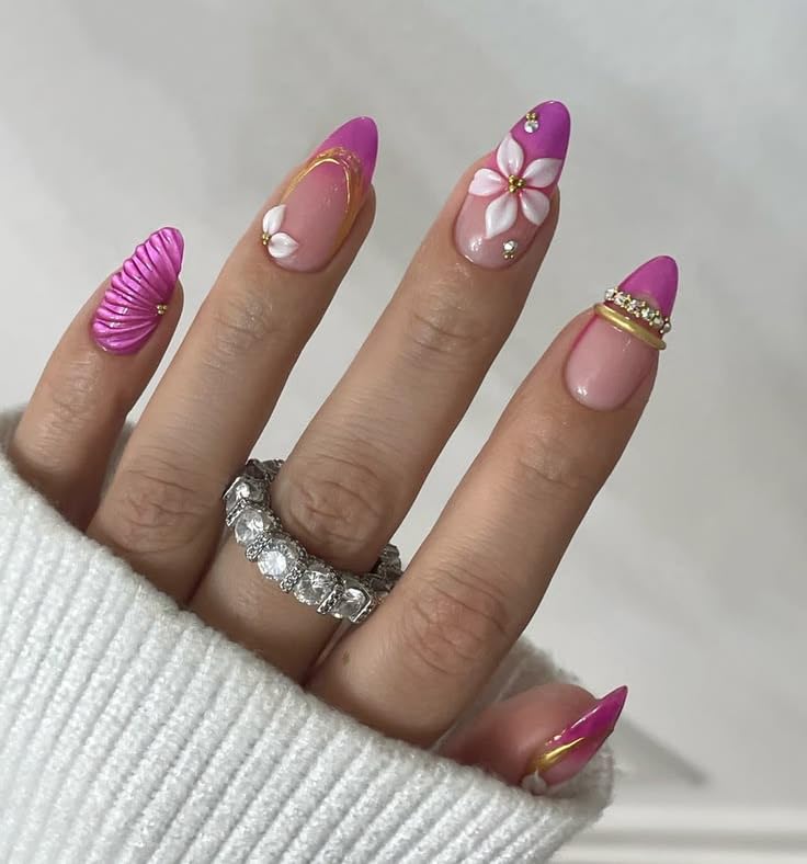 NAILS ELEGANCE - Handmade Hot Pink 3D Floral Press-On Nails Set of 10 with Application Kit-image-22