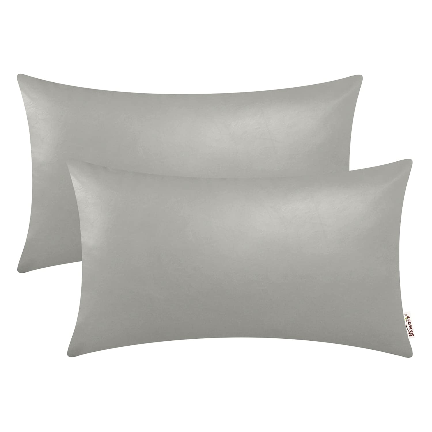 BRAWARM Faux Leather Throw Pillow Covers 12 X 20 Inches - Medium Gray Leather Lumbar Pilow Covers Pack of 2, Solid Dyed Leather Pillowcases for Couch