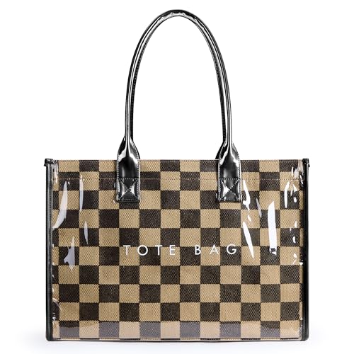 Image of KALIDI PVC Tote Bag Women's Kraft Paper Work Handbags Purses with Top Handle