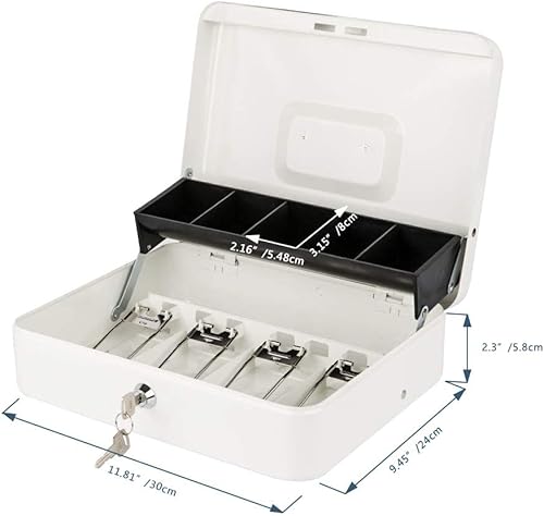 Miniatura 4 de KYODOLED - Caja de dinero grande con bandeja para dinero y cerradura, caja de metal segura, caja de seguridad, caja registradora, 5 compartimentos,