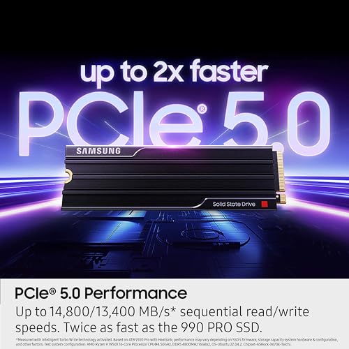 Image of Samsung SSD 9100 PRO with Heatsink 8TB, PCIe 5.0x4 M.2 2280, Seq. Read Speeds Up to 14,800 /13,400 MB /s, Best for AI Computing, Gaming, and Heavy Duty Workstations (MZ VAP8T0CW)