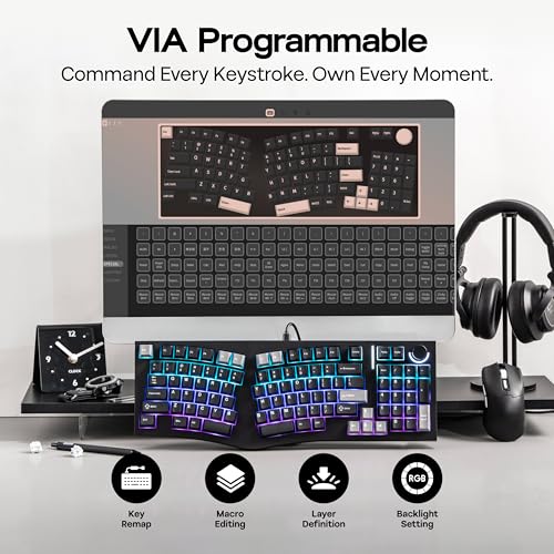 Image of MechLands Feker Alice98 Ergonomic 98 Keys Custom Mechanical Keyboard, VIA Programmable, USB-C Wired Gaming Keyboard, Hot Swappable, 5 Layer Paddings, Control Knob, NKRO, RGB for Win /Mac (Black)