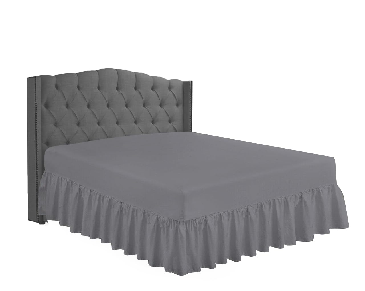 HOME ACE Grey Non-Iron Percale Polycotton Fitted Valance Sheet for Small Double 4FT Bed