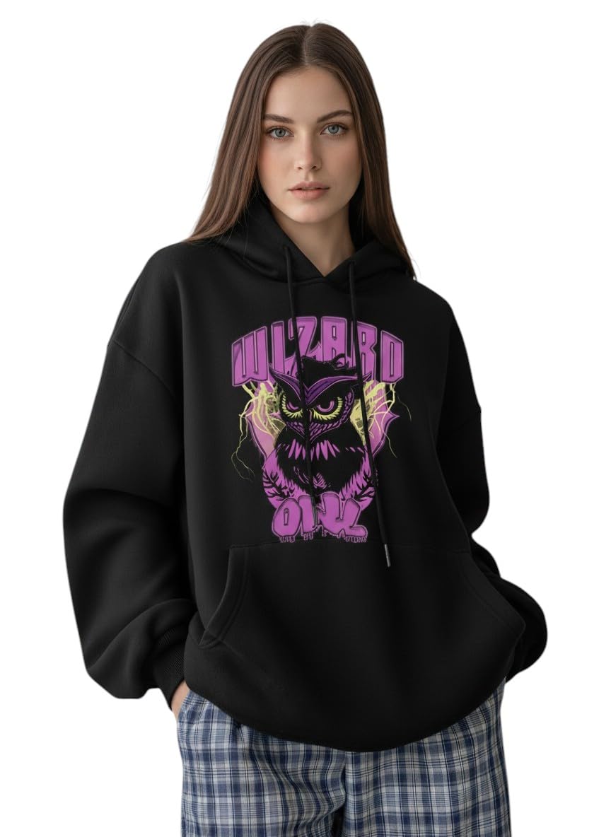 Wizard Printed Women's Hoodie, Full Sleeve, Hooded Sweatshirt, Soft Cotton Blend, Black, Casual Winter Wear-image-31