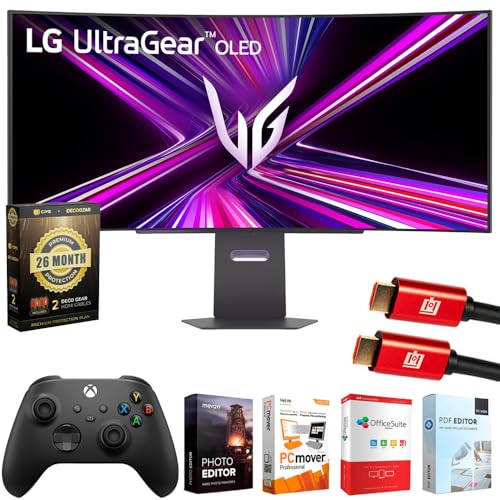 Image of LG 39 inch Ultragear OLED WQHD 240Hz 800R Curved Gaming Monitor Bundle with Microsoft Wireless Controller, Elite Suite 18, 2X HDMI Cable and Deco Gear CPS 26 Month Protection Pack (Beach-CPS- 26M1000)