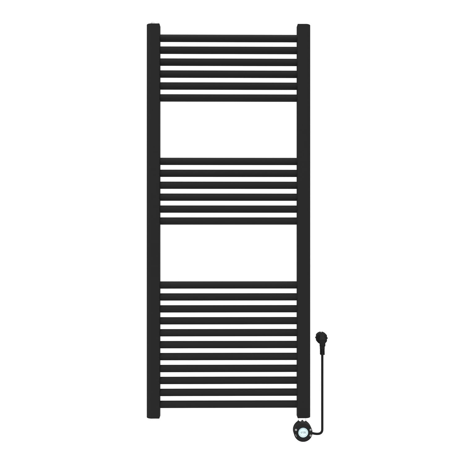 ERCOS ELETTRA Scaldasalviette Elettrico Nero Opaco con Cronotermostato Digitale Piatto per Uso Interno con Cavo Elettrico 45x50x120 cm per Bagno a Montaggio a Parete