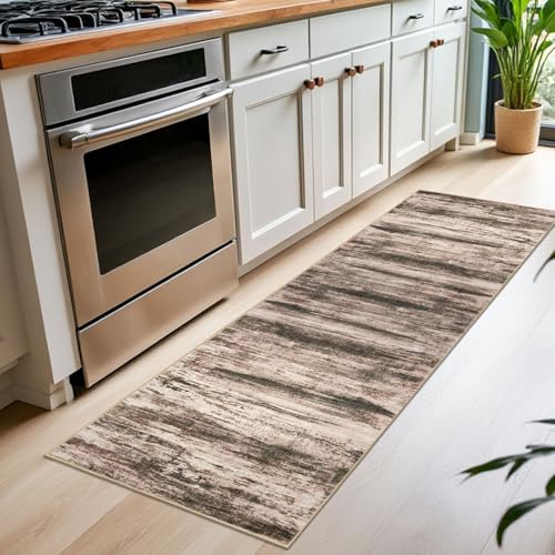 KOZYFLY Modern Abstract Hallway Runner Rug, 2x6 Washable Rug Runner Non-Slip Soft Kitchen Rugs, Print Distressed Blush Brown Carpet Runner for Entryway Bathroom Laundry Room Foyer
