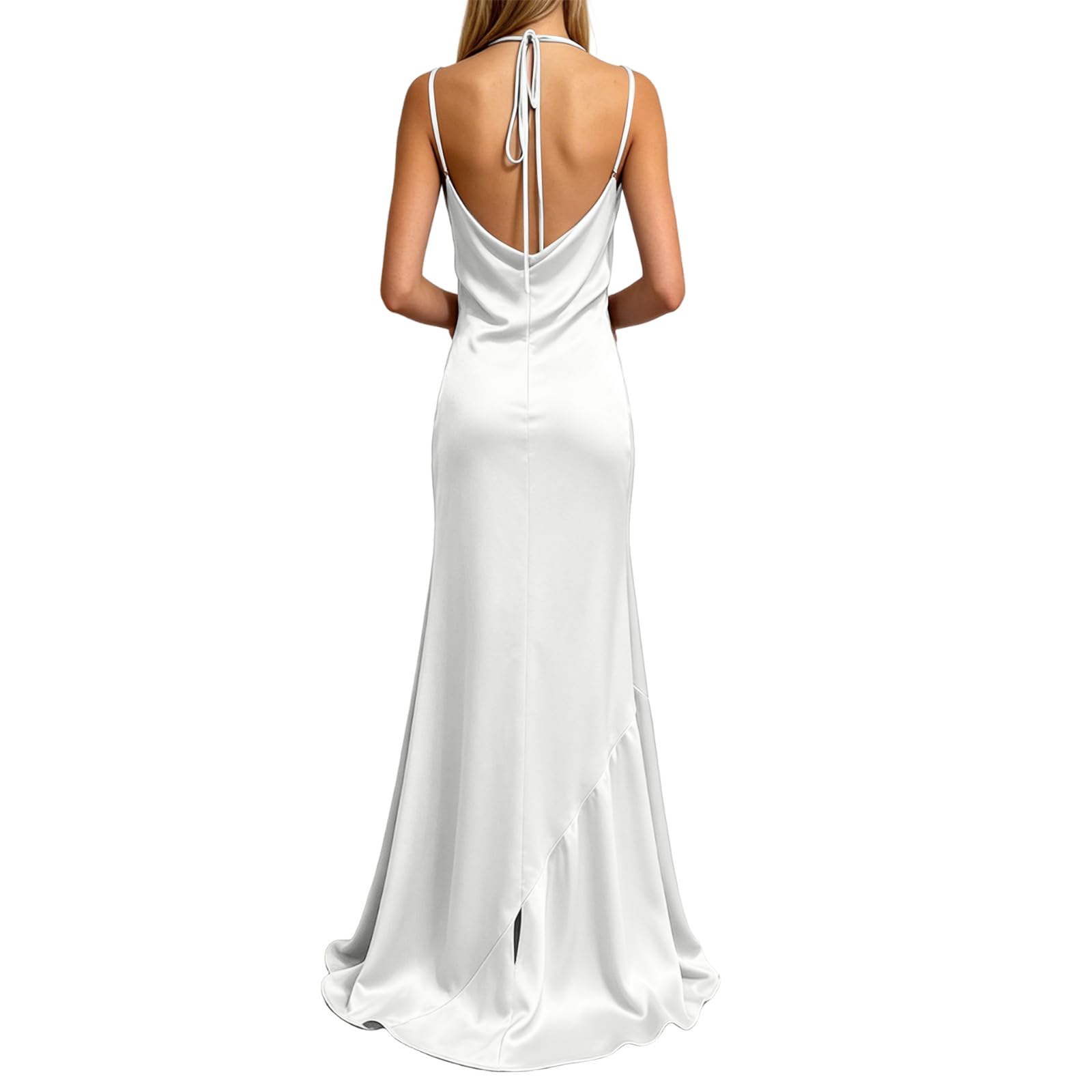 Robe de Cérémonie Femme Longue Satin Col V Robe Cocktail Taille Haute Ajustee Fendue Dos DX Confortable Gala Fete Anniversaire Demoiselle d Honneur