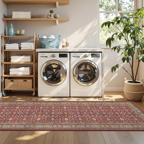 Rugland 2'6x8' Runner - Stain Resistant Entryway Rug, Anti Slip Backing Hallway Runner Rug, Vintage Tribal Area Rugs(TPR10-Burgundy, 2'6x8')