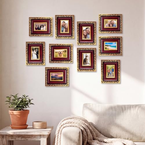 Image of 12 Pack 2 x 3 Inch Mahogany Gold Small Picture Frames Bulk | Vintage Resin Mini Antique Ornate Retro Baroque Photo Frames for Wall Hanging Tabletop Home Decor Wedding Christmas Display