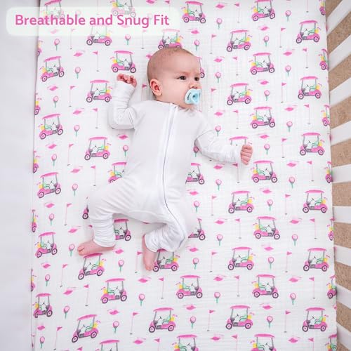 Image of LollyBanks Muslin Crib Sheet, 100% Cotton Fitted Crib Sheets for Girls