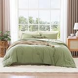 WRENSONGE Queen Size Comforter Sets, Sage Green 3 Piece Soft Fluffy Queen Comforter Set (1 Queen Comforter with 2 Pillow Shams) - Green Warm Lightweight Bedding Comforter Set Suitable for All Seasons