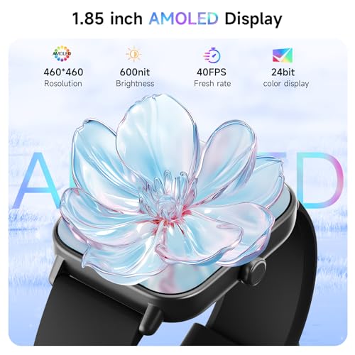 Image of Smart Watch for Men,1.85 inch AMOLED Touchscreen for Android & iPhone Alexa Built-in Bluetooth Calls,Fitness Watch 110+ Sport Modes Heart Rate /Sp02 /Sleep /Calories Monitor IP68 Waterproof(Black, 1.85)
