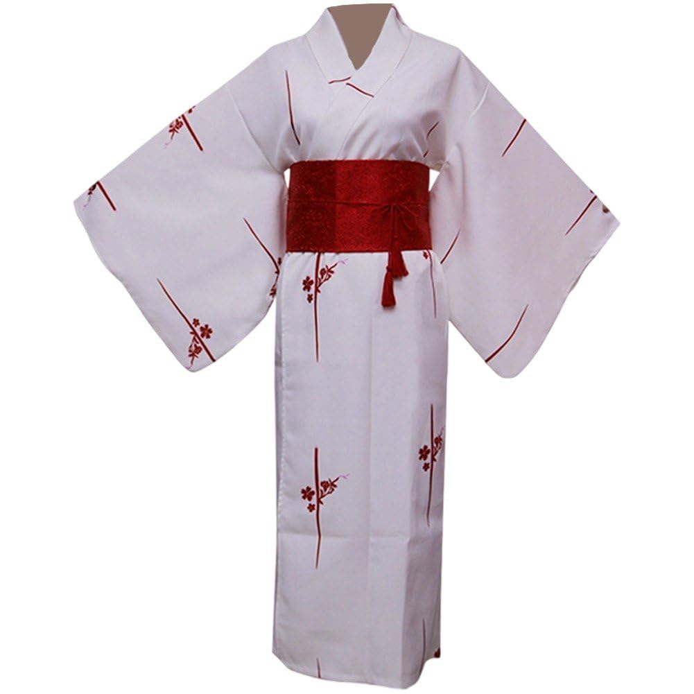 Sanfly Women's White Japanese Kimono Formal Attire Dressing Gown Robes Japanese Anime Robe Blossom Satin Bathrobe Traditional Japanese Kimono Robe