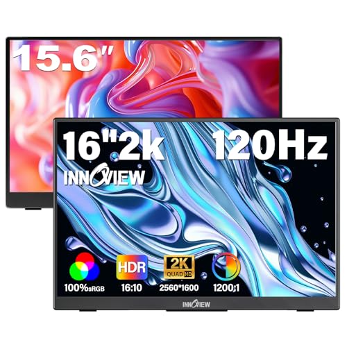 Image of InnoView 16 inch 2K 120Hz Portable Monitor+15.6 inch 1080P Portable Monitors for Laptop with Protective Sleeve Built-in 90 Adjustable Stand