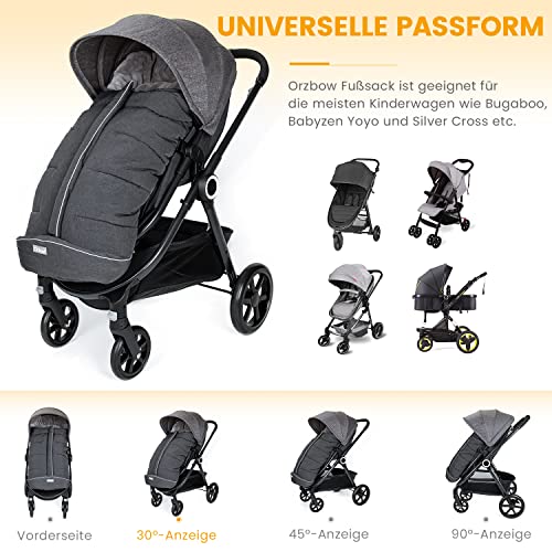 Orzbow Fußsack für Kinderwagen Buggy,Baby Fußsack Schlafsack,Babyfußsack für Babyschale,Winterfußsack mit Reißverschluss Waschbar Passend für Alle Kinderwagen (Dunkelgrau,Groß)