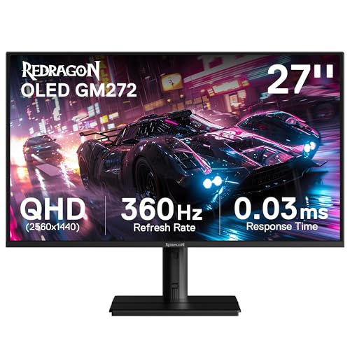 Image of Redragon GM272 27 inch OLED Flat Gaming Monitor - QHD 2560x1440, 360Hz, 0.03ms GTG, AMD FreeSync Premium, 99% DCI-P3, HDR Peak 1000 nits, HDMI x2, DP x3, Eye Care, VESA Wall Mount
