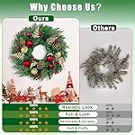 Christmas Wreath with Lights - 16" Christmas Wreaths for Front Door with Red Bow, Christmas Door Wreath with Balls Berries & Pine Cones for Home Wall Indoor Outdoor Xmas Decor - Image 2