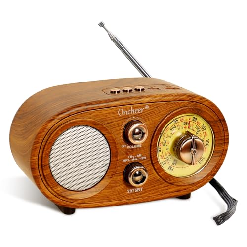 Oncheer Portable Retro Vintage Bluetooth Speaker Radio, FM/AM/SW 3 Band,