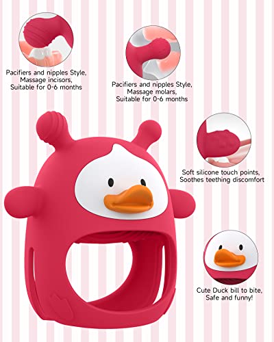 Image of Teething Toys for Babies 0-6 Months, Never Drop Silicone Baby Teether, Hand Pacifier for Sucking Babies, Soothing Pain Relief, Best Chew Toy for Teething Baby, Teething Mitten for New Born - Red