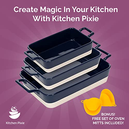Kitchen Pixie 3-Piece Ceramic Casserole Dish Set - Dishwasher & Oven-Safe, Nonstick, Stackable Bakeware In 3 Versatile Sizes For Baking, Roasting & Serving - 10" X 7" Large / 8.5" X 5.75" Medium / 7.25" X 4.25" Small #TOP1