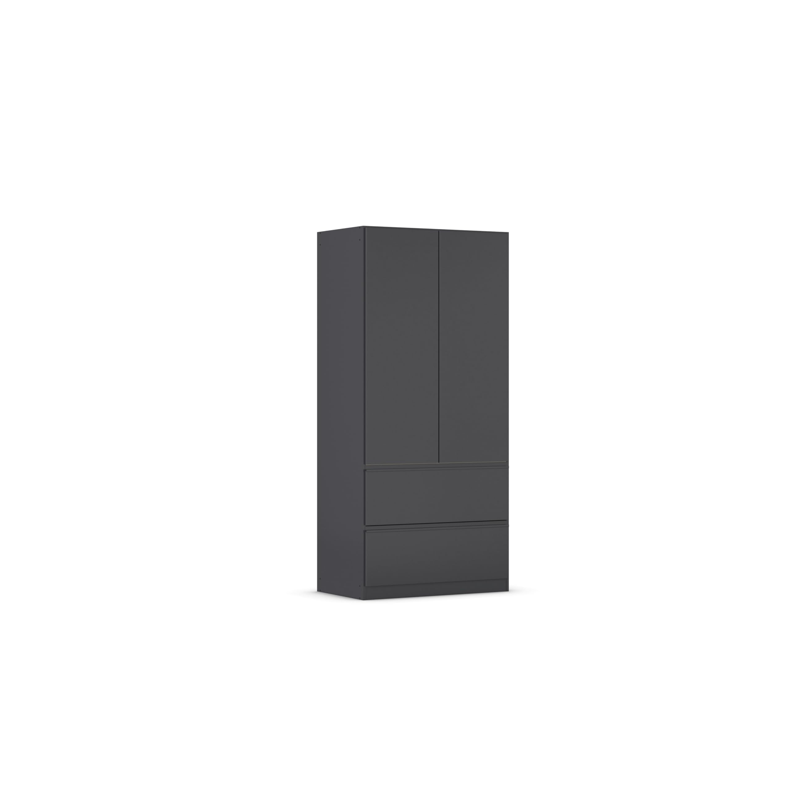 Rauch Möbel Costa, Kleiderschrank für Schlafzimmer, Kinderzimmer, Babyzimmer, Garderobe, Flur, 2-türig, 2 Schubladen, Push-to-Open, mit Zubehör Premium, Farbe Grau metallic, Schwarz, Breite 91 cm