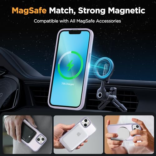 Image of Miracase Magnetic for iPhone 13 Case 6.1 inch (Compatible with MagSafe)(with 2X Screen Protectors) Military-Grade Protection, Anti-Fingerprint Translucent Matte Phone Case Cover, Light Purple