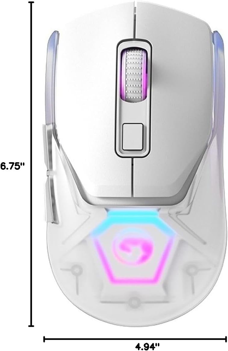 Diagram showing the dimensions of the MARVO FIT Pro White Mouse: 6.75 inches length by 4.94 inches width.