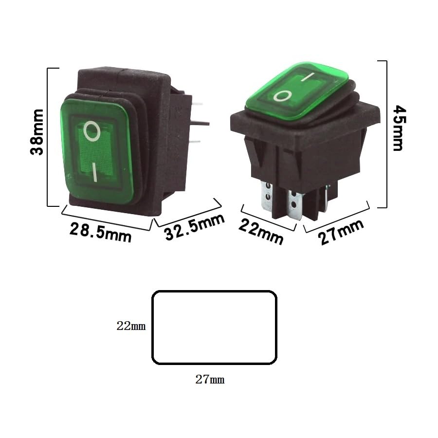 4 pezzi 220 V AC DPST 4 pin 2 posizioni on/off, luce LED illuminata, interruttore a levetta impermeabile (2 rosso/2 verde)