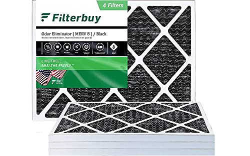 Filterbuy 14x20x1 Air Filter MERV 8 (Allergen Odor Eliminator), Pleated HVAC AC Furnace Filters with Activated Carbon (4-Pack, Black)