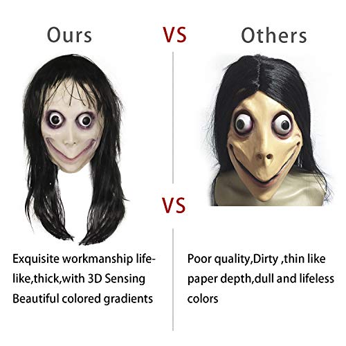 Molezu Momo Mask Horror Devil Mask With Long Hair, Scary Costume Halloween Creepy Cosplay Party Decoration Prop #TOP1