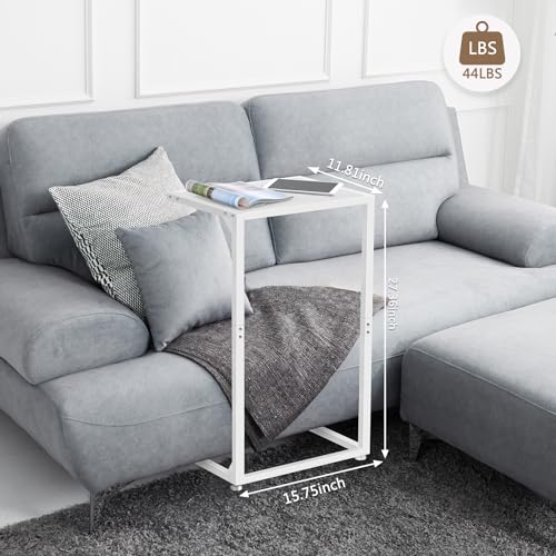 C Shaped End Table - Small Side Table for Small Spaces, End Tables for Living Room & Bedroom, Tv Trays for Eating on Couch, C Table for Sofa, C Shaped End Table for Couch & Bed, Easy Assembly, White