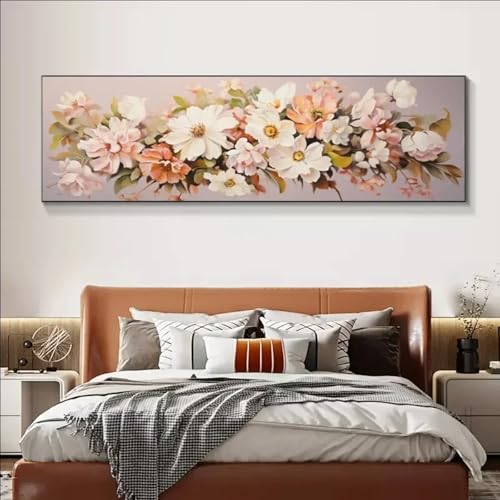Peinture murale de fleurs 60x180cm pour habiller un grand mur vide de salon