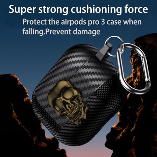 Image of for Hard AirPods Pro 3 Case 2025 | Funny 3D Skull Air Pods Pro 3 Case with Lock | with Keychain | Cool Carbon Fiber Airpods 3 Pro Cases for Man Women(Model A2700 /A2931)(Bronze)