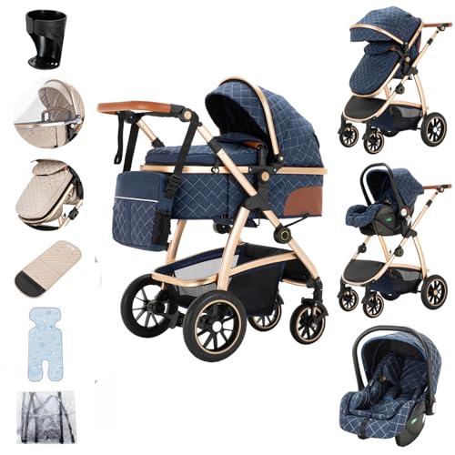 Zkiprm Baby Stroller 3-in-1, Travel System Includes Car Seat, Pushchair and Pram, Compact Stroller with Adjustable Armrests, Impact Protection, Landscape High Aluminum Frame