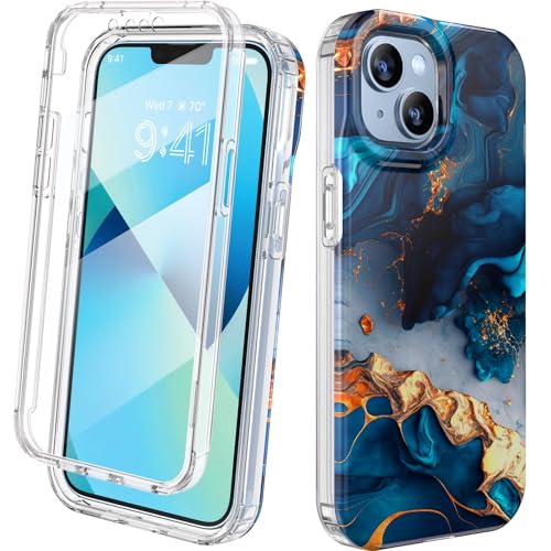 Image of Diaclara Designed for iPhone 13 Case, Full Body Rugged Case with Built-in Touch Sensitive Anti-Scratch Screen Protector, Soft TPU Bumper Case for iPhone 13 6.1 inch (Water Blue)