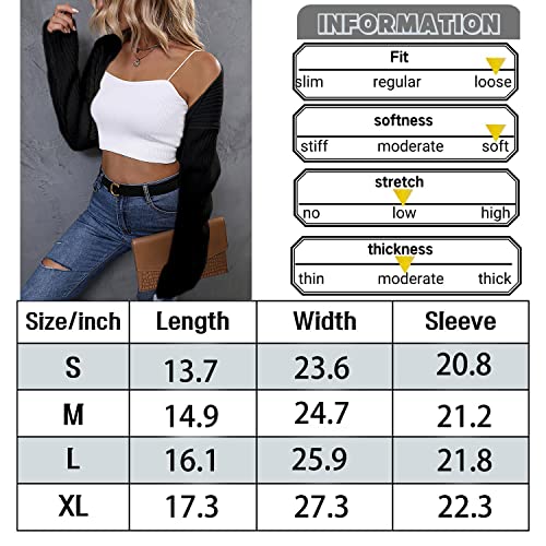 Langeyang Women's Long Sleeve Open Front Crop Cardigan Knit Shrugs Sweater Drop Shoulder Solid Top #TOP6