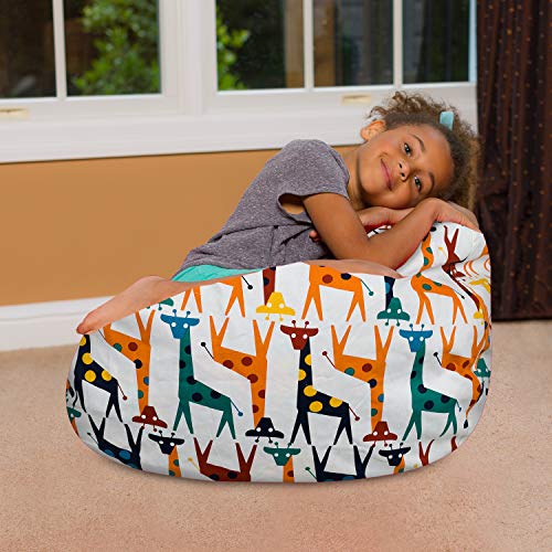 Posh Beanbags Bean Bag Chair, Medium-27In, Canvas Giraffes On White #TOP4