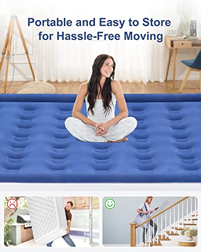 Ohgeni King Size Air Mattress With Built In Pump, 18 Inch Elevated Quick Inflation/Deflation Inflatable Bed,Durable Blow Up Mattresses For Camping,Travel,Home,Guests,Indoor,Blue Portable Rest Airbed #TOP4