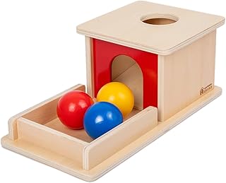 Adena Montessori Full Size Object Permanence Box with Tray Three Balls Montessori Toys for 6-12 Month Infant 1 Year Old Babies Toddlers