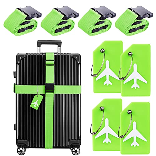 8 Pack Luggage Straps Suitcase Belts Silicone Luggage Tags Travel Suitcase Tags Travel Accessories (Green) #TOP18
