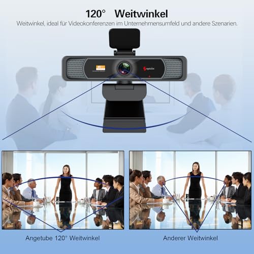 Angetube 914Max 4K Webcam - Streaming-Kamera für PC mit 120° Weitwinkel, PDAF Autofokus, Dual-Mikrofone mit Rauschunterdrückung, 1080p@60FPS, kompatibel mit Laptop, Mac, Teams, Desktop - 1