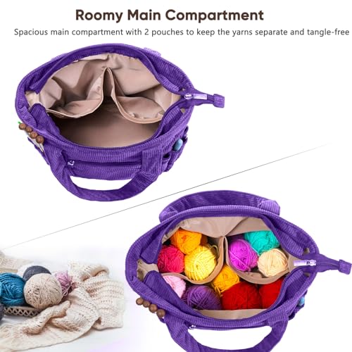 Image of MYBAGZING Crochet Bag and Tote - Corduroy Yarn Bag - Yarn Holder for Crocheting - Crochet Storage Bag for Crochet Hooks, Crochet Accessories, Knitting Bag for Crochet Lovers, Mother's Day Gift