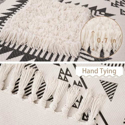 Image of Hand Woven 100% Natural Cotton Export Quality Designer Rug,Carpet, Bed Side Runner for Bedroom,Living Room, Size-2x5 feet or 60 cms x 152 cms (White Black)