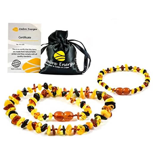 Collar (32cm) de ambar + Pulsera (14cm) - De la Máxima Calidad Certificado Genuino Collar de Ámbar Báltico / Rápido Entrega / 100 Días de Garantía de Devolución de Dinero! (Multi)