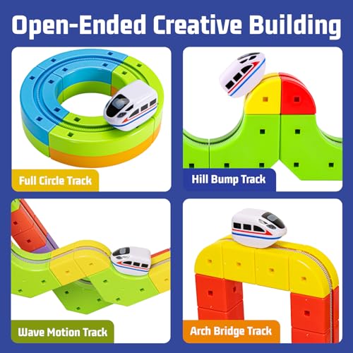 Image of KlickRail Electric Train Set Flexible Race Track for Kids 4 6 7 8, 32 Pcs Car Track for Toddlers 3-5, Building Toy Train Track Gravity-Defying 3D Embedded Layouts & Motorized Car, STEM Learning Gift