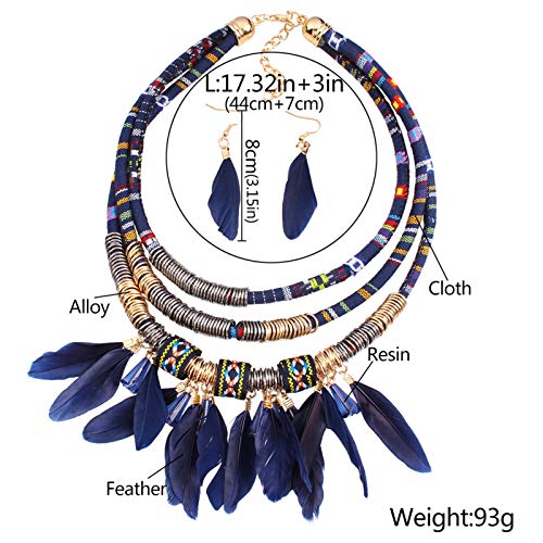 Colgante de plumas negro con pendientes de diseño étnico sofisticado 4