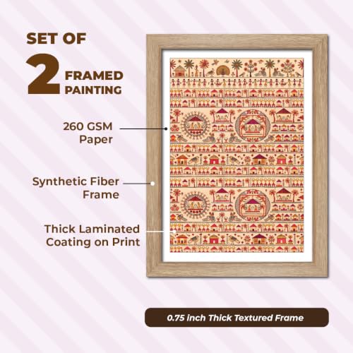 Image of TenorArts Traditional Tribal Folk Art Photo Frame Set of 2 , Indian Rural Arts Decor Wall Hanging Painting For Bedroom Living Room Cafe and Home decor / Minimal Drawing Framed Posters for Decoration (9x12 inches) [T2P-03T]
